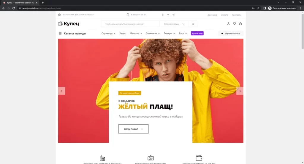 Пример отображения сайта в блочном режиме